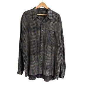 Axist‎ 100% Silk Long Sleeve Button Up Geometric Shirt Size XL
